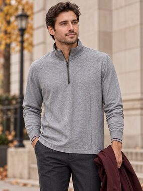 Men's Grey Quarter-Zip Sweater - Classic Lightweight Knit